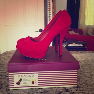 NIB Cherry Red microfiber suede pumps